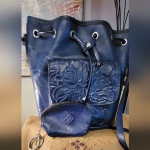 Patricia Nash large tooled leather crossbody drawstring bucket bag